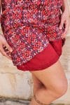 Womens, mini, Peggy Dress, adjustable spaghetti straps, 100% Cotton, hand block print. Aztec Red - Tavira