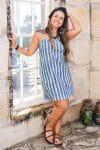Womens, mini, Peggy Dress, adjustable spaghetti straps, 100% Cotton, hand block print. Natural Indigo Blue - Indigo Nautic