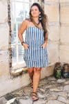 Womens, mini, Peggy Dress, adjustable spaghetti straps, 100% Cotton, hand block print. Natural Indigo Blue - Indigo Nautic