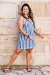 Womens, mini, Peggy Dress, adjustable spaghetti straps, 100% Cotton, hand block print. Natural Indigo Blue - Indigo Nautic