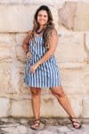 Womens, mini, Peggy Dress, adjustable spaghetti straps, 100% Cotton, hand block print. Natural Indigo Blue - Indigo Nautic