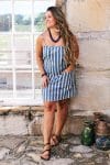 Womens, mini, Peggy Dress, adjustable spaghetti straps, 100% Cotton, hand block print. Natural Indigo Blue - Indigo Nautic