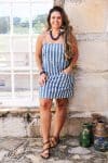 Womens, mini, Peggy Dress, adjustable spaghetti straps, 100% Cotton, hand block print. Natural Indigo Blue - Indigo Nautic