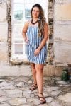 Womens, mini, Peggy Dress, adjustable spaghetti straps, 100% Cotton, hand block print. Natural Indigo Blue - Indigo Nautic