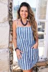 Womens, mini, Peggy Dress, adjustable spaghetti straps, 100% Cotton, hand block print. Natural Indigo Blue - Indigo Nautic