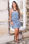 Womens, mini, Peggy Dress, adjustable spaghetti straps, 100% Cotton, hand block print. Natural Indigo Blue - Indigo Nautic