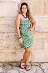 Womens, mini, Peggy Dress, adjustable spaghetti straps, 100% Cotton, hand block print. Summer Green - Verde