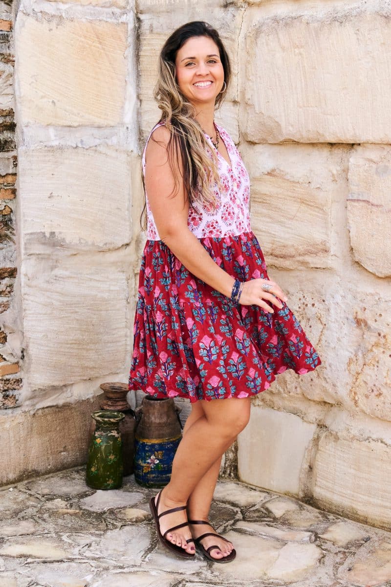 Womens, mini, Minjhali, sleeveless, 100% Cotton, hand block print. Parisa & Ruby Veda.