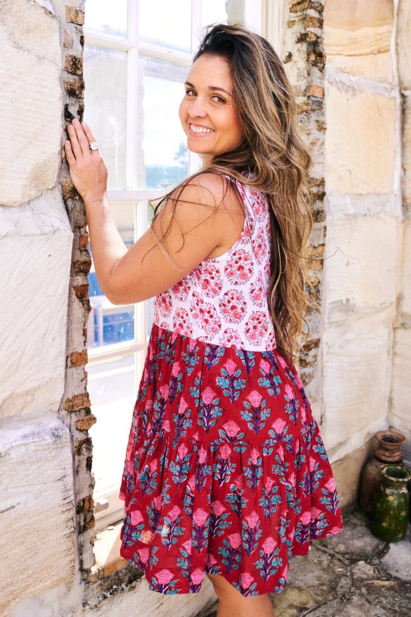 Womens, mini, Minjhali, sleeveless, 100% Cotton, hand block print. Parisa & Ruby Veda.