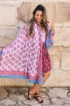 Sarong, 100% Cotton, hand block print. Delicate pinks on white background - Parisa