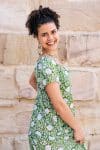 Womens, maxi, Odette Dress, cap sleeves, tiered, low neckline. 100% Cotton, hand block print. Fresh Green - Evergreen