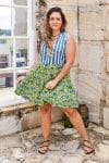 Womens, mini, Minjhali, sleeveless, 100% Cotton, hand block print. Indigo Nautic & Verde
