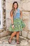 Womens, mini, Minjhali, sleeveless, 100% Cotton, hand block print. Indigo Nautic & Verde