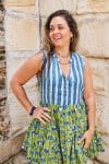 Womens, mini, Minjhali, sleeveless, 100% Cotton, hand block print. Indigo Nautic & Verde