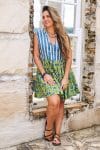 Womens, mini, Minjhali, sleeveless, 100% Cotton, hand block print. Indigo Nautic & Verde