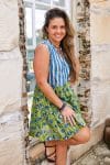 Womens, mini, Minjhali, sleeveless, 100% Cotton, hand block print. Indigo Nautic & Verde