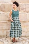 Womens, midi, Danielle Dress, sleeveless, 100% Cotton, hand block print. Natural Naspal Figaris