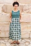 Womens, midi, Danielle Dress, sleeveless, 100% Cotton, hand block print. Natural Naspal Figaris
