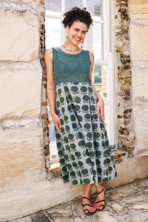Womens, midi, Danielle Dress, sleeveless, 100% Cotton, hand block print. Natural Naspal Figaris