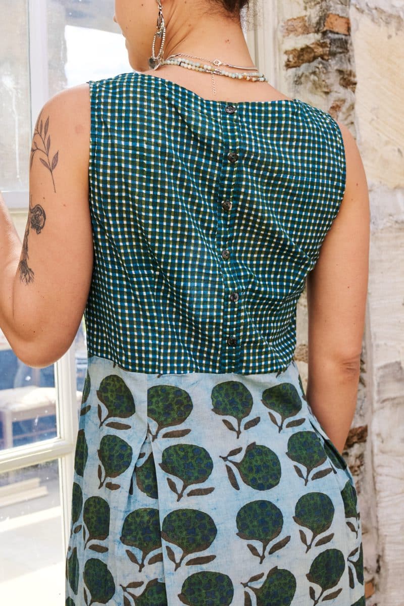 Womens, midi, Danielle Dress, sleeveless, 100% Cotton, hand block print. Natural Naspal Figaris