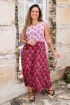 Womens, midi, Danielle Dress, sleeveless, 100% Cotton, hand block print. Pink and Red. Parisa & Ruby Veda.