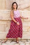 Womens, midi, Danielle Dress, sleeveless, 100% Cotton, hand block print. Pink and Red. Parisa & Ruby Veda.