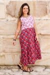 Womens, midi, Danielle Dress, sleeveless, 100% Cotton, hand block print. Pink and Red. Parisa & Ruby Veda.