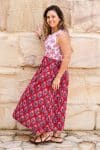 Womens, midi, Danielle Dress, sleeveless, 100% Cotton, hand block print. Pink and Red. Parisa & Ruby Veda.