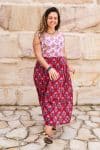 Womens, midi, Danielle Dress, sleeveless, 100% Cotton, hand block print. Pink and Red. Parisa & Ruby Veda.