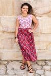 Womens, midi, Danielle Dress, sleeveless, 100% Cotton, hand block print. Pink and Red. Parisa & Ruby Veda.