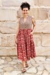 Womens, midi, Jhali Dress, sleeveless, 100% Cotton, hand block print. Natural Rustic Red - Rubira