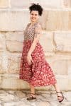 Womens, midi, Jhali Dress, sleeveless, 100% Cotton, hand block print. Natural Rustic Red - Rubira