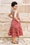 Womens, midi, Jhali Dress, sleeveless, 100% Cotton, hand block print. Natural Rustic Red - Rubira
