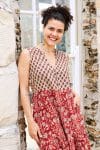 Womens, midi, Jhali Dress, sleeveless, 100% Cotton, hand block print. Natural Rustic Red - Rubira