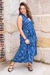 Womens, midi, Jhali Dress, sleeveless, 100% Cotton, hand block print. Natural Indigo Blue - Indigo Yantra