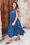 Womens, midi, Jhali Dress, sleeveless, 100% Cotton, hand block print. Natural Indigo Blue - Indigo Yantra