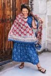Sarong, 100% Cotton, hand block print. In tones of Red & Blue - Pomeray