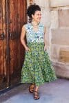 Womens, midi, Jhali Dress, sleeveless, 100% Cotton, hand block print. Summer Green - Verde