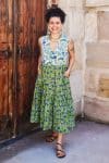 Womens, midi, Jhali Dress, sleeveless, 100% Cotton, hand block print. Summer Green - Verde