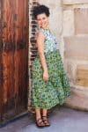 Womens, midi, Jhali Dress, sleeveless, 100% Cotton, hand block print. Summer Green - Verde