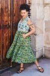 Womens, midi, Jhali Dress, sleeveless, 100% Cotton, hand block print. Summer Green - Verde
