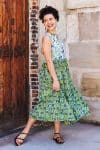 Womens, midi, Jhali Dress, sleeveless, 100% Cotton, hand block print. Summer Green - Verde