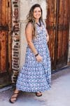 Womens, midi, Jhali Dress, sleeveless, 100% Cotton, hand block print. Saphire Blue - Saphira