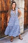 Womens, midi, Jhali Dress, sleeveless, 100% Cotton, hand block print. Saphire Blue - Saphira