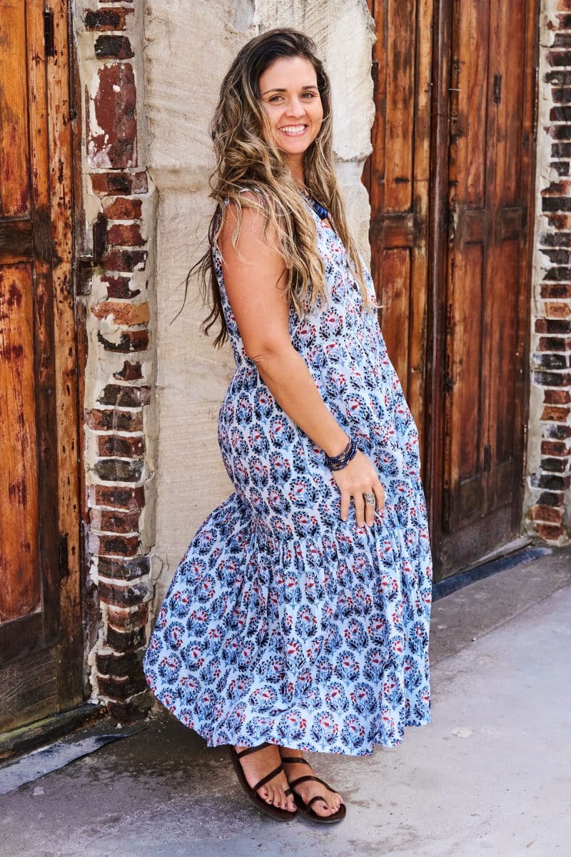 Womens, midi, Jhali Dress, sleeveless, 100% Cotton, hand block print. Saphire Blue - Saphira