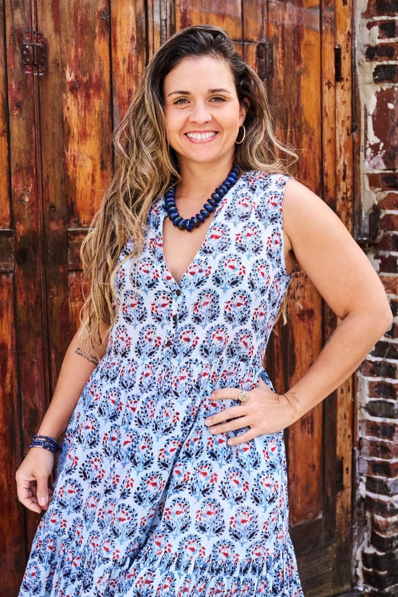 Womens, midi, Jhali Dress, sleeveless, 100% Cotton, hand block print. Saphire Blue - Saphira