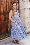 Womens, midi, Jhali Dress, sleeveless, 100% Cotton, hand block print. Saphire Blue - Saphira