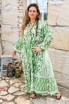 Womens, midi, maxi, Persia, Dress, long sleeves, 100% Cotton, hand block print. Summer Green - Fern
