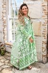 Womens, midi, maxi, Persia, Dress, long sleeves, 100% Cotton, hand block print. Summer Green - Fern