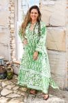 Womens, midi, maxi, Persia, Dress, long sleeves, 100% Cotton, hand block print. Summer Green - Fern